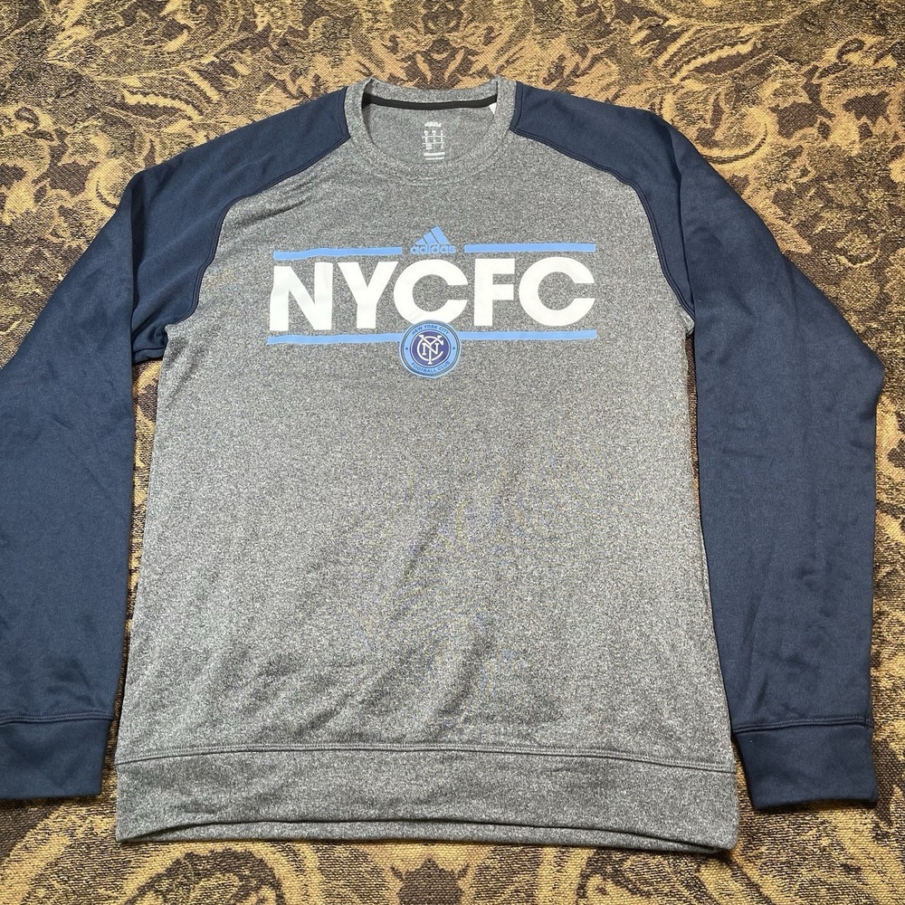 New York City FC MLS Adidas Men's Climawarm Gray Crew Fleece Size Medium New